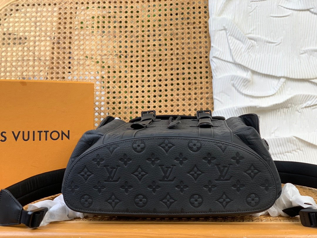 Louis Vuitton CHRISTOPHER Men's Black Dark Logo Printed Drawstring Flap Closure Cowhide Leather Backpack Shoulder Bag Bags #75563