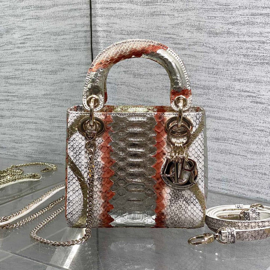 Dior Lady Women's Solid Color Metal Pendant Detachable Chain Shoulder Strap Snake Skin Single Shoulder Crossbody Handbag Bag Bags #77722
