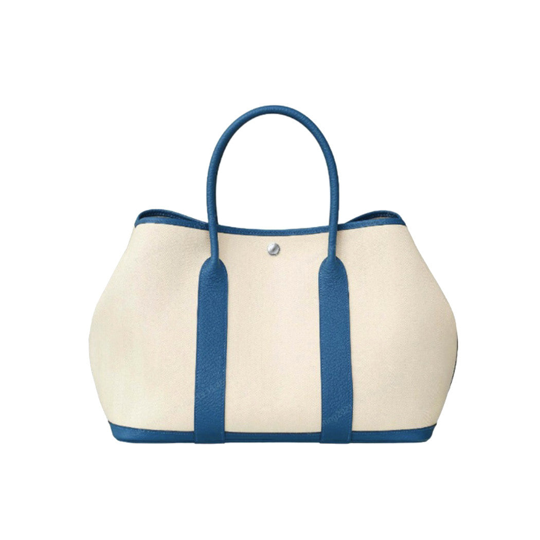 Hermes Garden Party 30 Women's Silver Buckle Colour Blocking Canvas and Calfskin Tote Bag Bags #76891