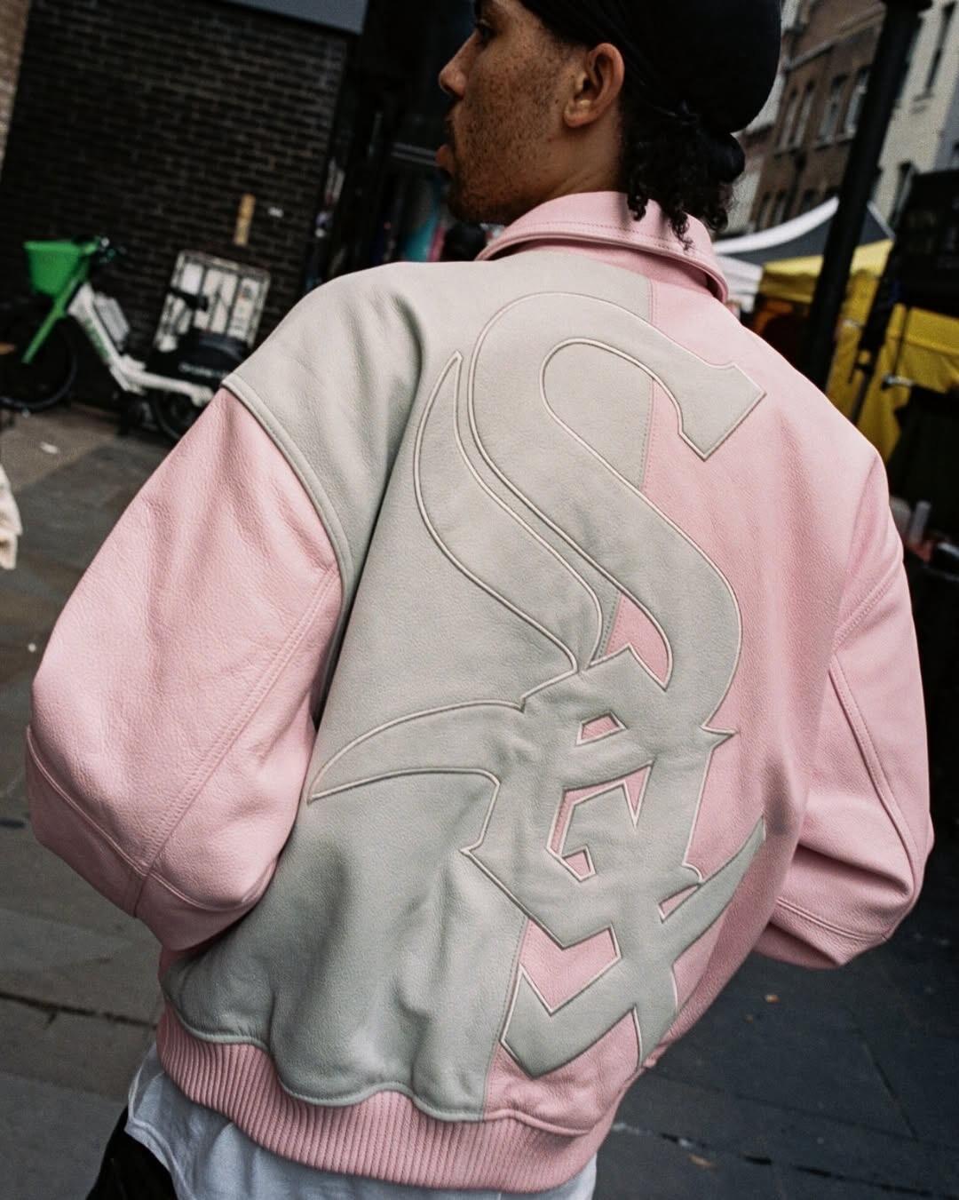 Supreme x Chicago White Sox FW25 WEEK5  Men's and Women's Leather Logo Patch Zipper Closure Varsity Jacket #332978