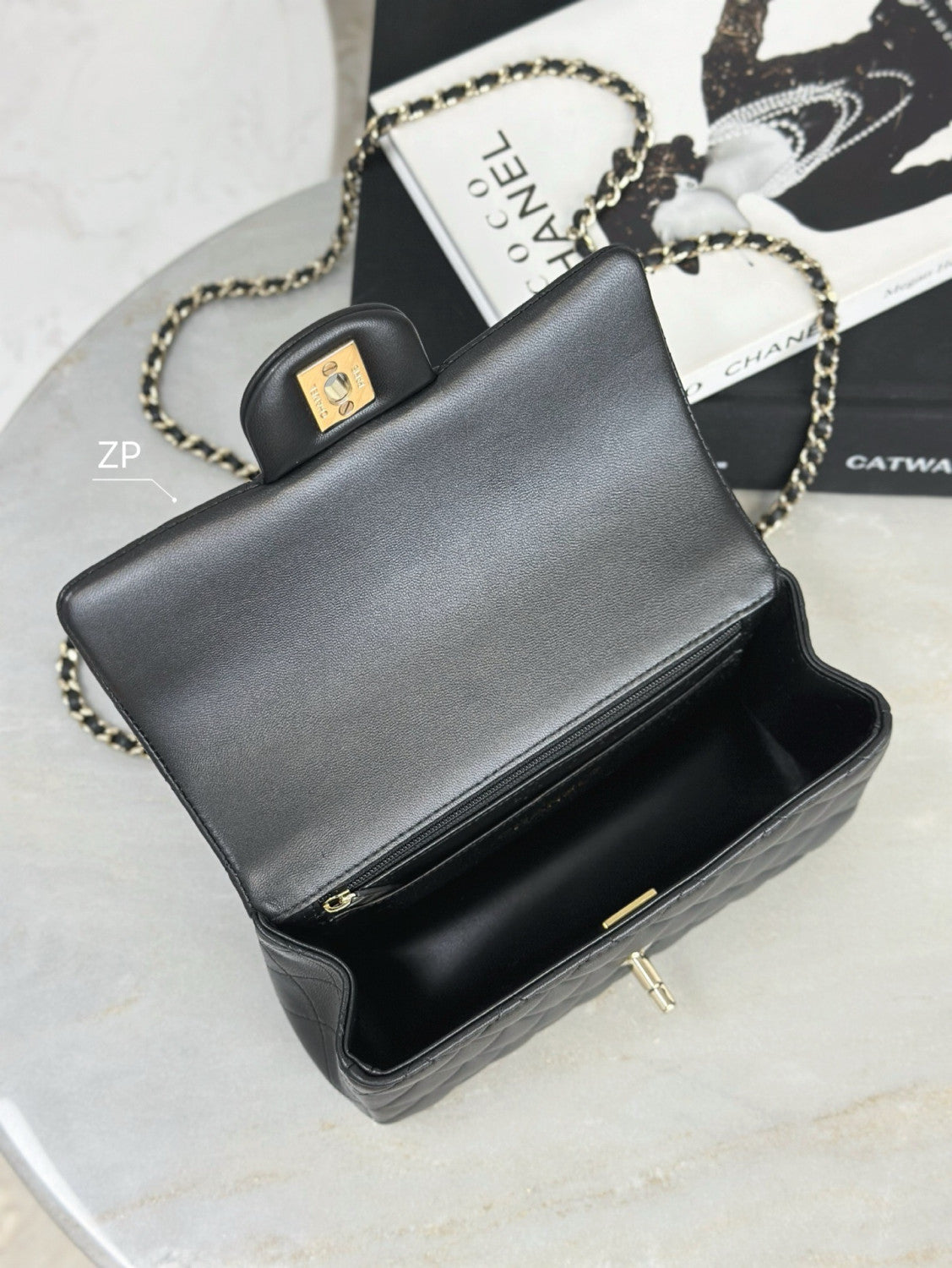 Chanel Mini Classic Handbag With Top Handle Lambskin Diamanté & Gold Metal Black #381896