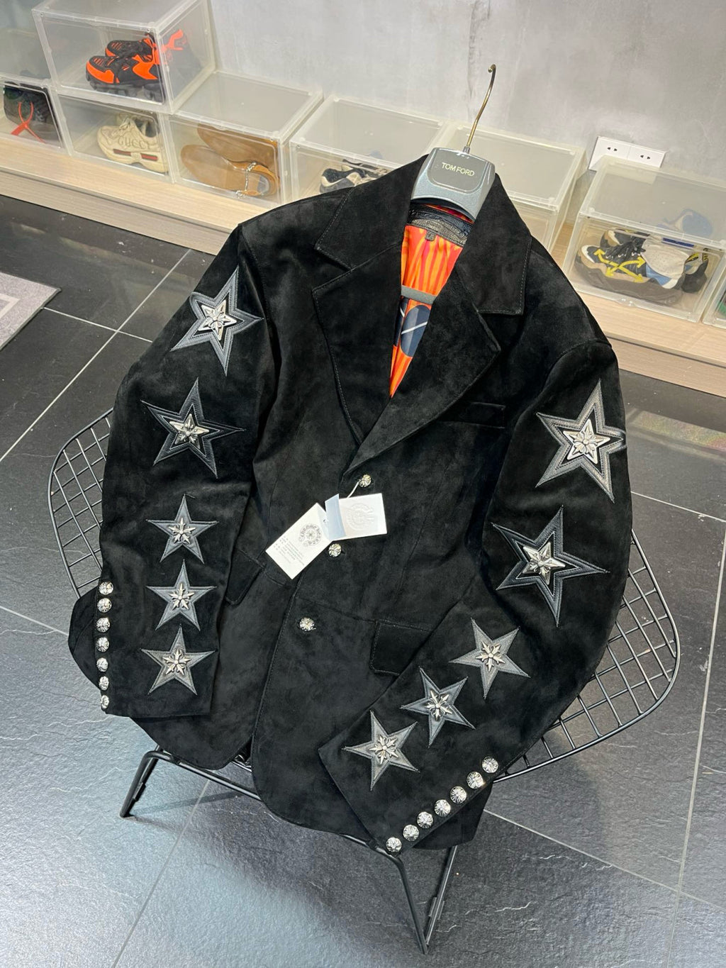 Chrome Hearts Men's Women's Spring and Autumn Fashion Temperament Trend Suede Suit Black Pentagram Casual Jacket Ngvp #7936