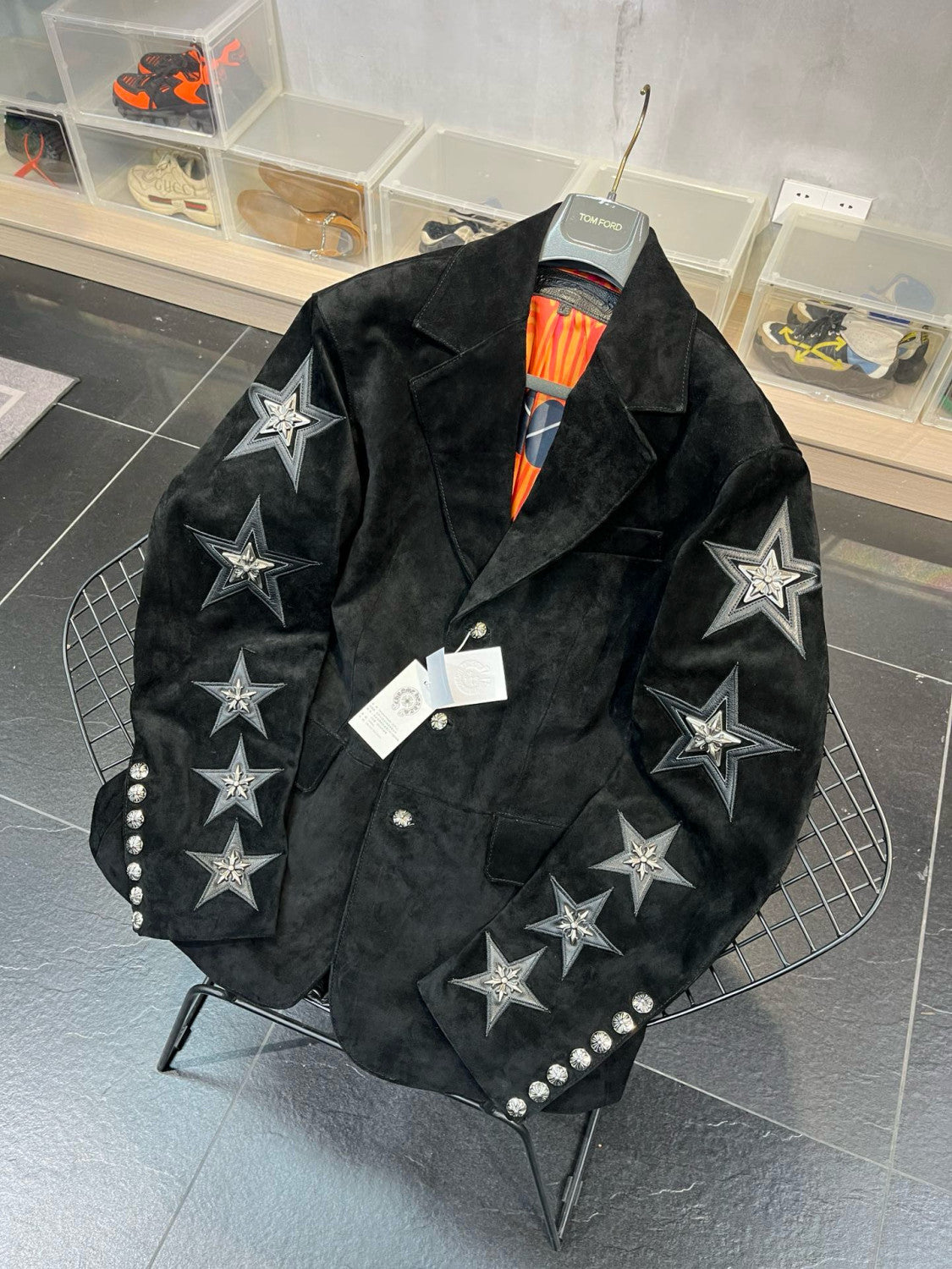 Chrome Hearts Men's Women's Spring and Autumn Fashion Temperament Trend Suede Suit Black Pentagram Casual Jacket Ngvp #7936