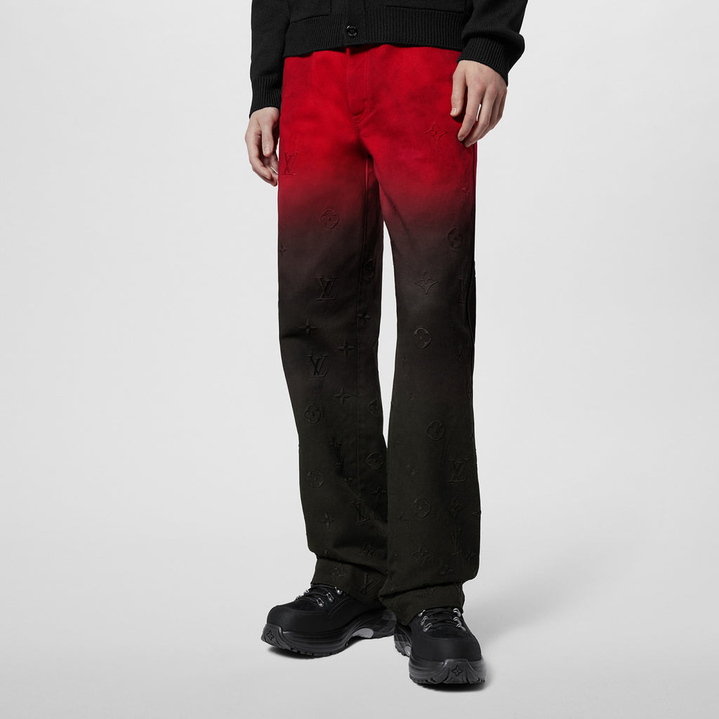 Louis Vuitton Men's Fall/Winter Black and Red Gradient Embroidered Logo Patterns Straight Leg Jeans Pants #98169