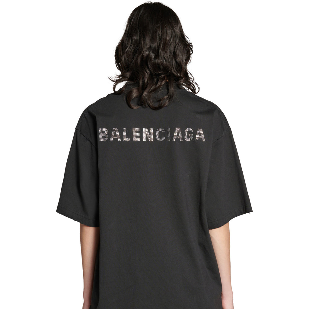 Balenciaga Men's Summer Hot Drill Logo Letter Print Black Cotton Short Sleeve T-Shirt #75455