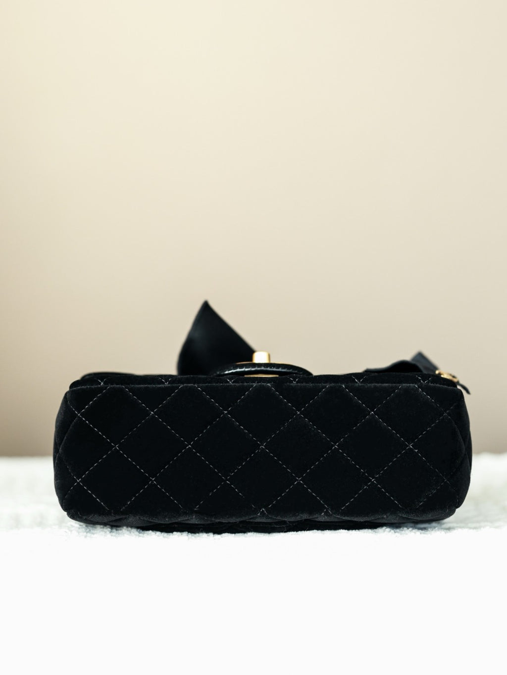 Chanel Mini Flap Bag With Top Handle Velvet Silk Gold-tone Metal Black #336177