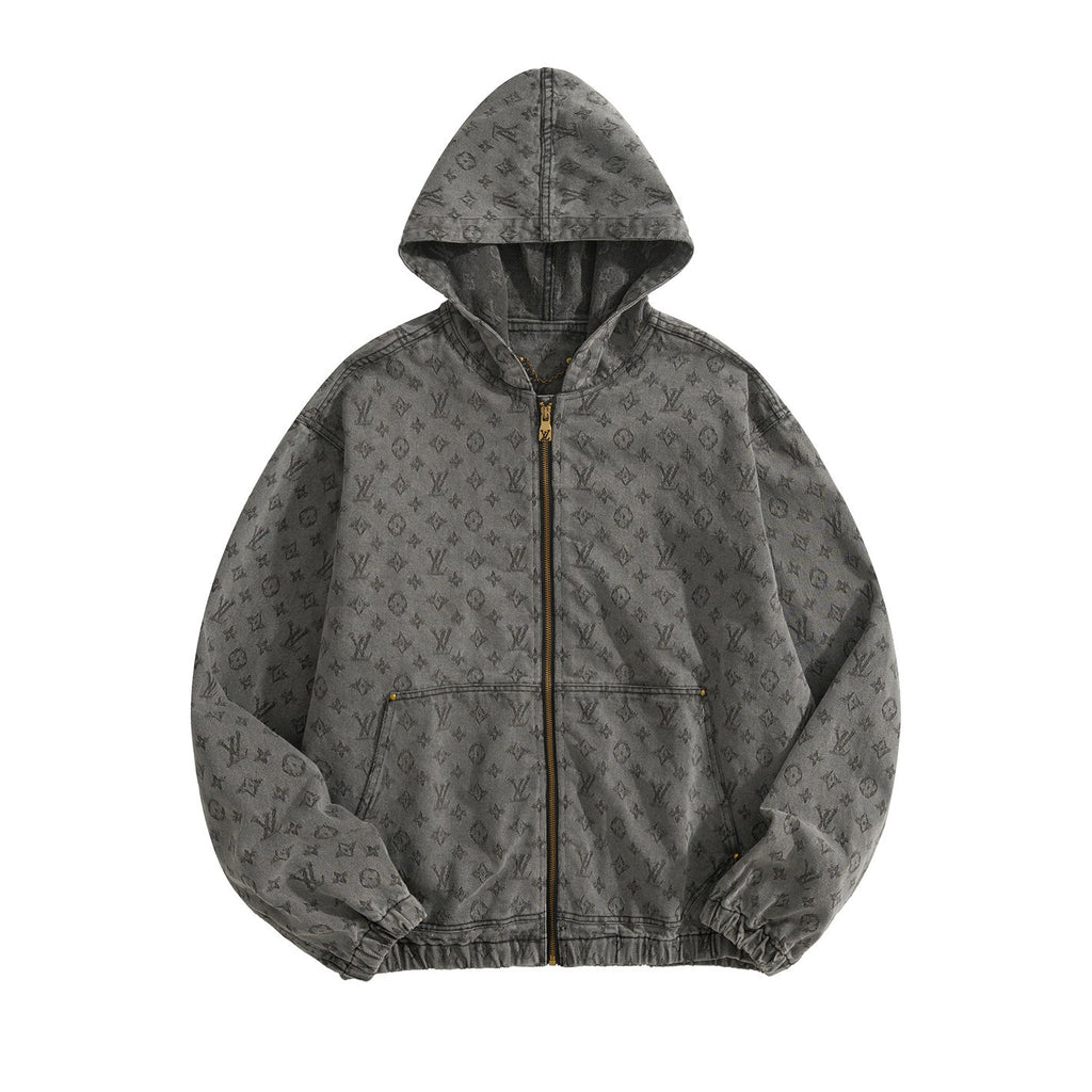 Louis Vuitton Men's And Women's Spring/autumn Fashion Casual Classic Printed Hooded Zipper Denim Jacket #78417