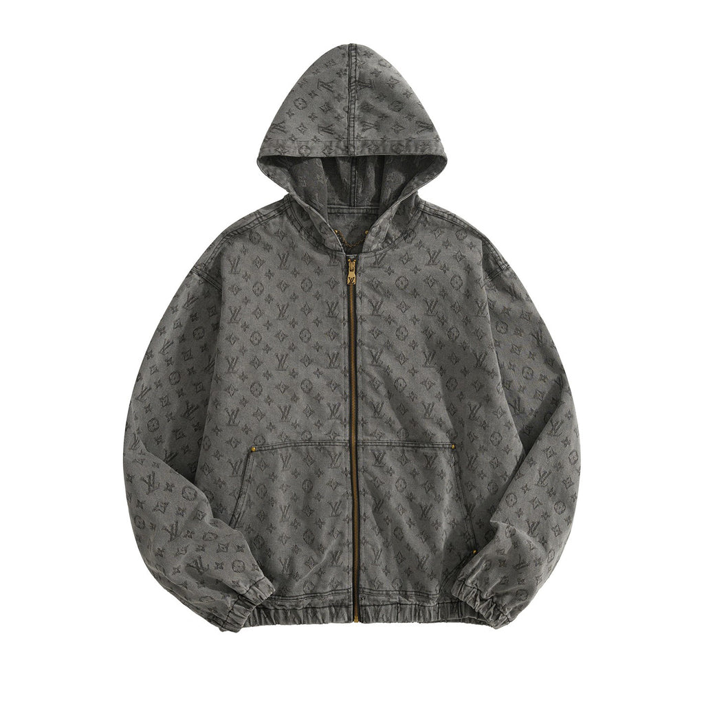 Louis Vuitton Men's And Women's Spring/autumn Fashion Casual Classic Printed Hooded Zipper Denim Jacket #78417