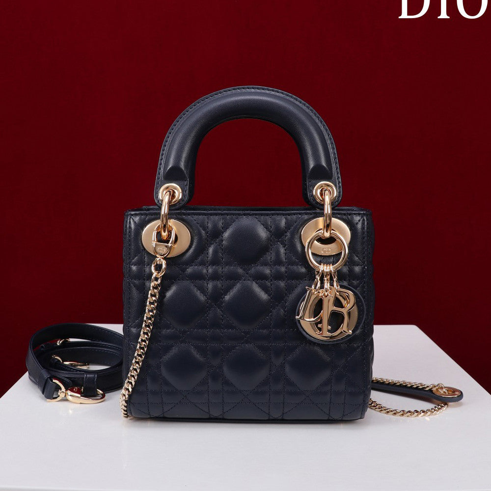 Dior Lady Women's Solid Color Metal Pendant Removable Chain Shoulder Strap Wicker Pattern Sheepskin Leather Single Shoulder Crossbody Handbag Bag Bags #77461