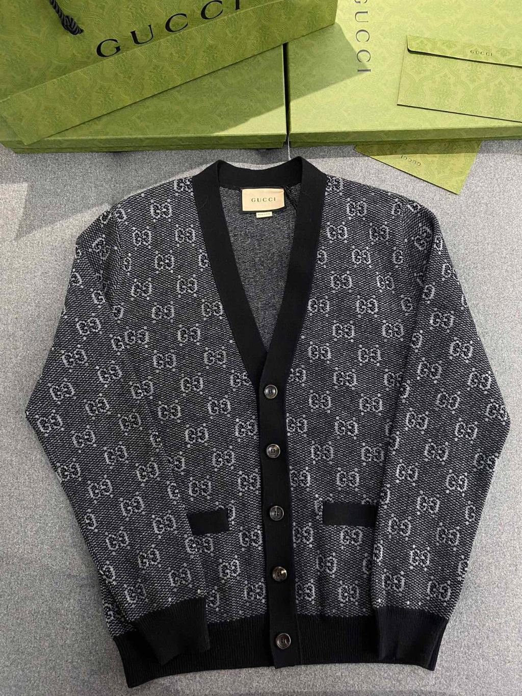 Gucci Men's Spring And Fall Letter Print Single Breasted V-neck Wool Long Sleeved Knit Sweater Jacket #73613