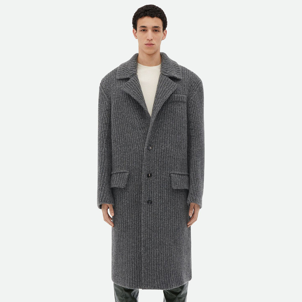 Bottega Veneta Men's Autumn And Winter Solid Color Lapel Single Breasted Wool Knit Long Straight Jacket Ngvp #7572