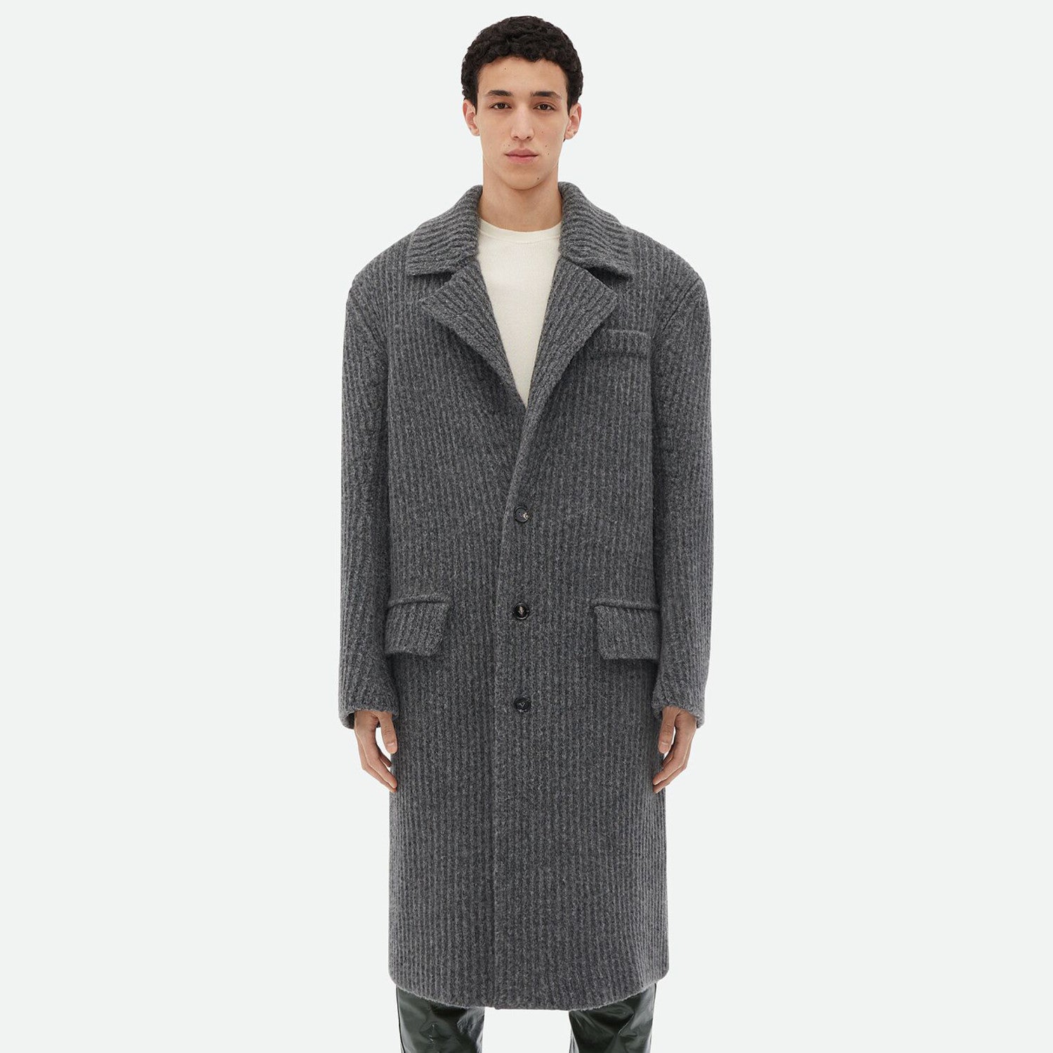 Bottega Veneta Men's Autumn And Winter Solid Color Lapel Single Breasted Wool Knit Long Straight Jacket Ngvp #7572