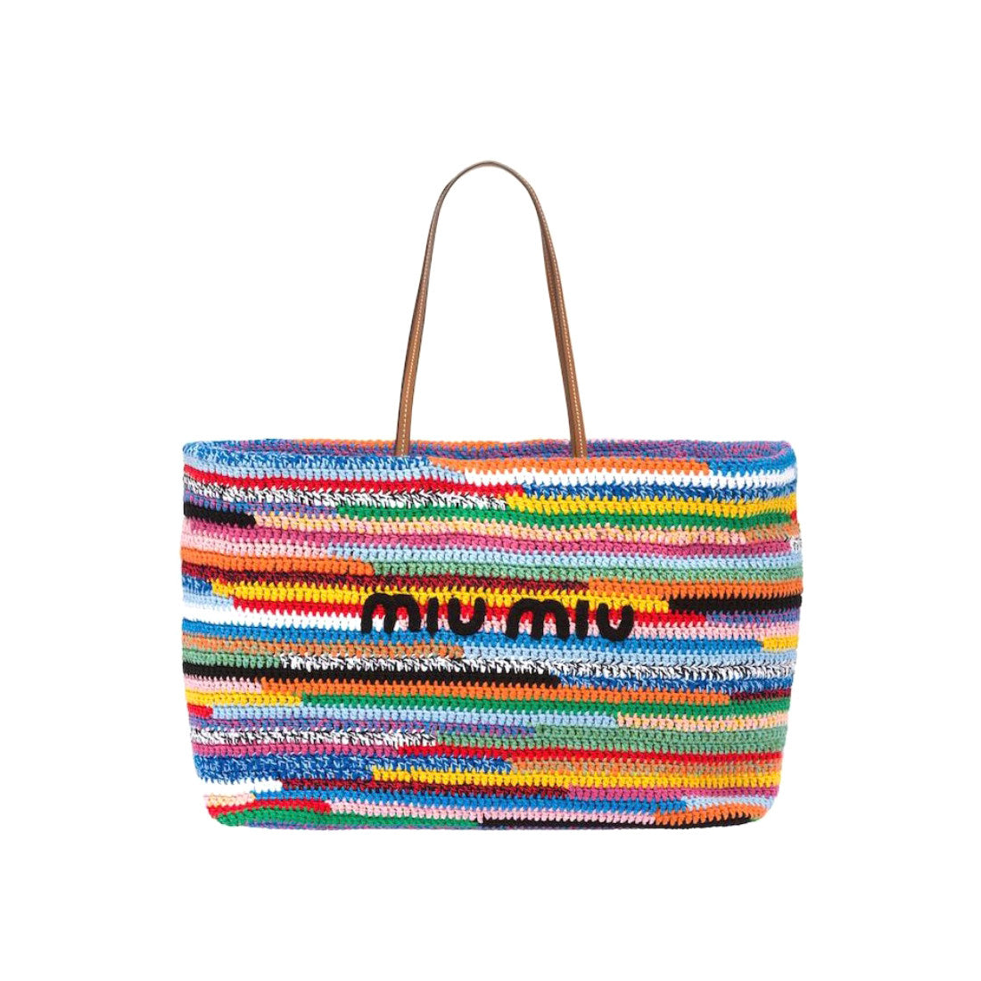 MiuMiu Women's Multicolour Embroidery Logo Crochet Shopping Bag Shoulder Handbag Tote Bags #76741