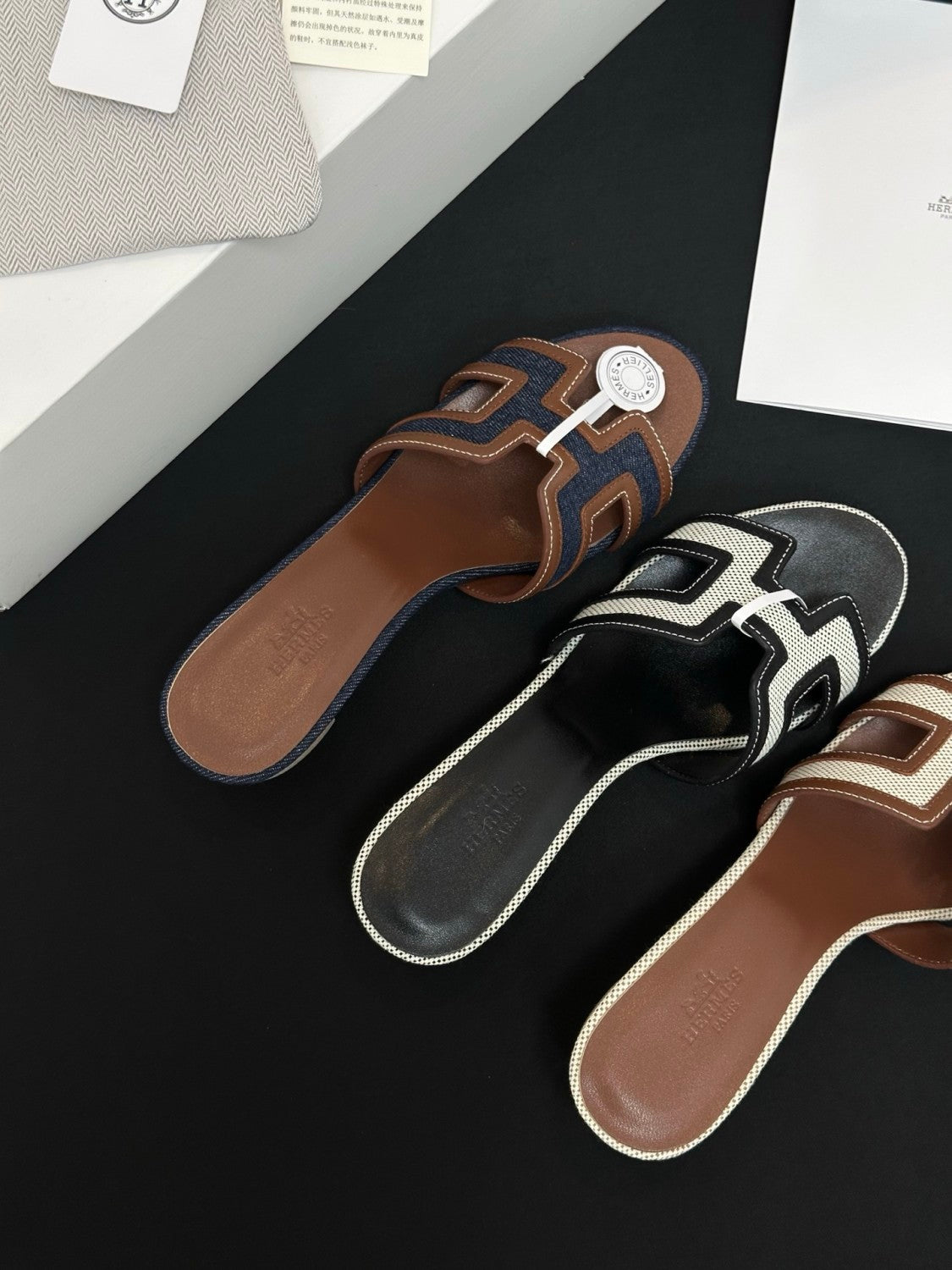 Hermès High-heeled Denim Patchwork Slippers #385101
