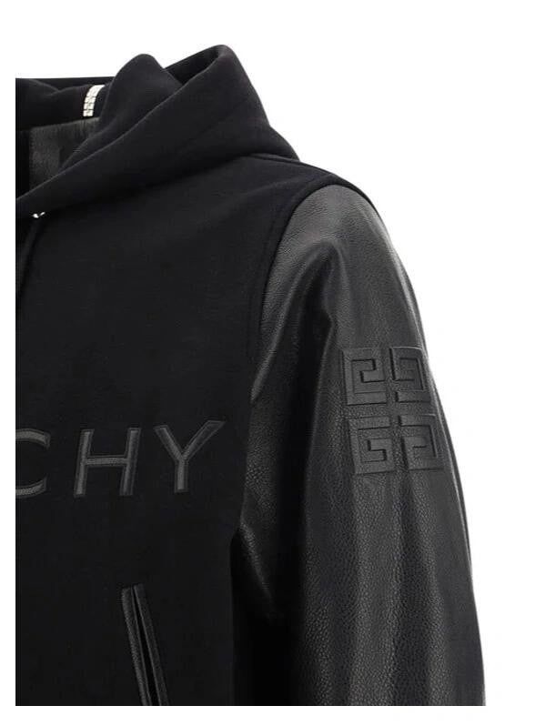 Givenchy Men's Fall/Winter Black Logo Printed Single Breasted Hooded Aviator Jacket #72996