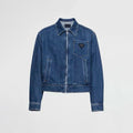 Prada Women's Spring/Fall Fashion Casual Zipper Collar Logo Triangle Emblem Denim Jacket #78971