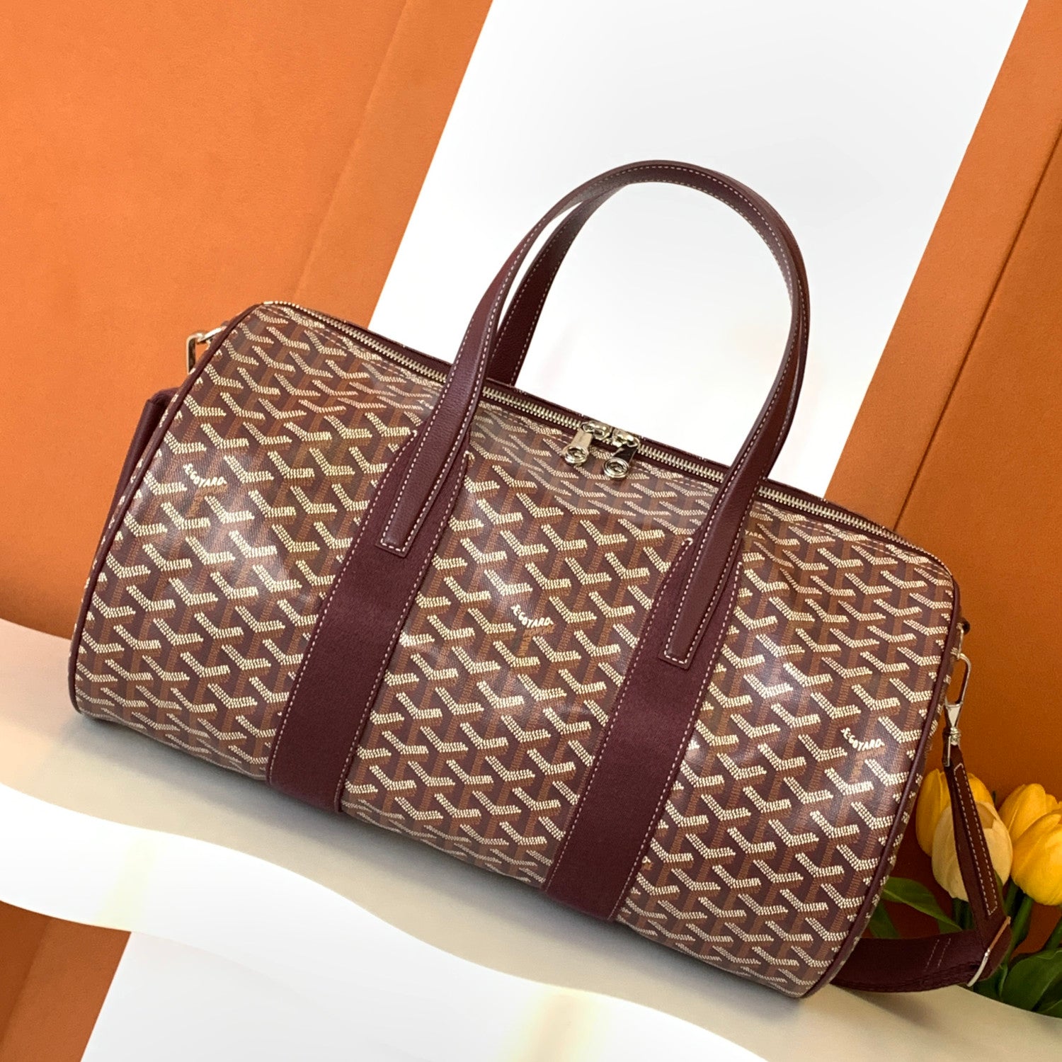 GOYARD Barrel 40 Men's And Women's Logo Printing Canvas Collocation Calf Leather Sports Bag Travel Bags #75143