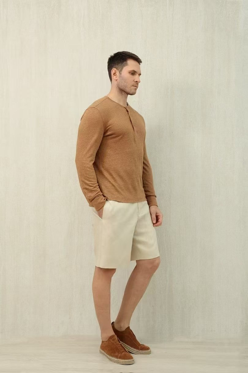 Ermenegildo Zegna Men's Summer Mid Waist Straight Solid Color Linen Casual Shorts Ngvp #1234