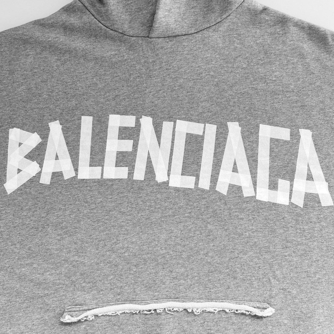 Balenciaga Men's Spring and Autumn Gray Letter Logo Printed Hooded Long Sleeve Sweatshirt Pullover #73489