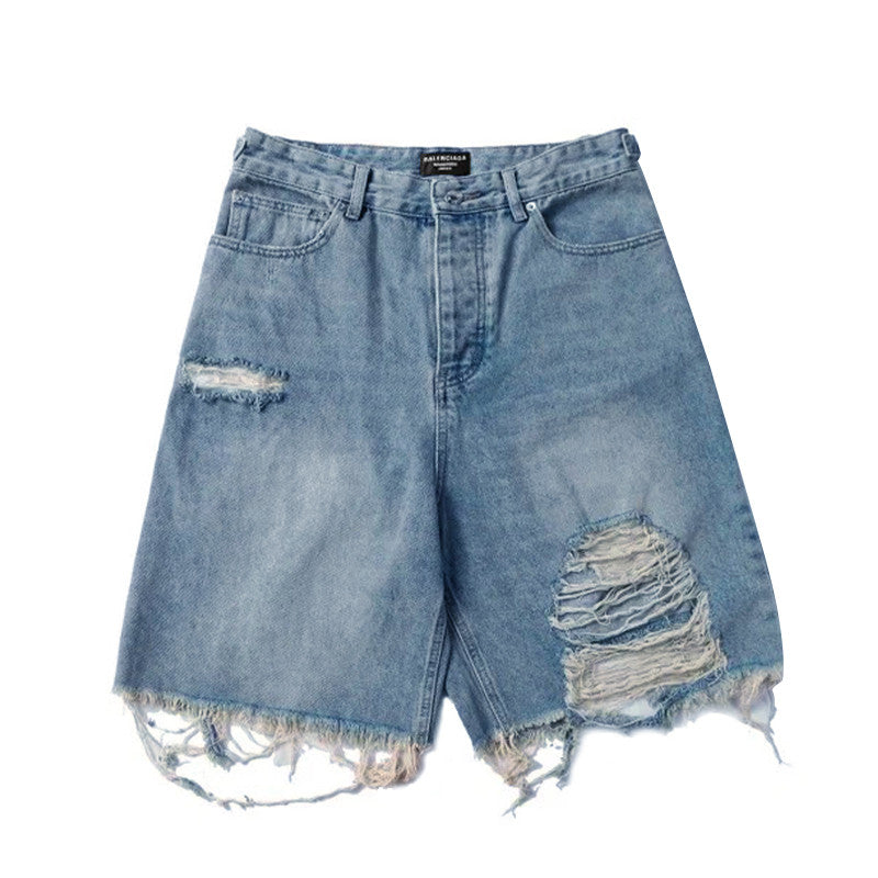 Balenciaga Men's Women's Summer Solid Color Destruction Doing Old Loose Casual Shorts Ngvp #8282