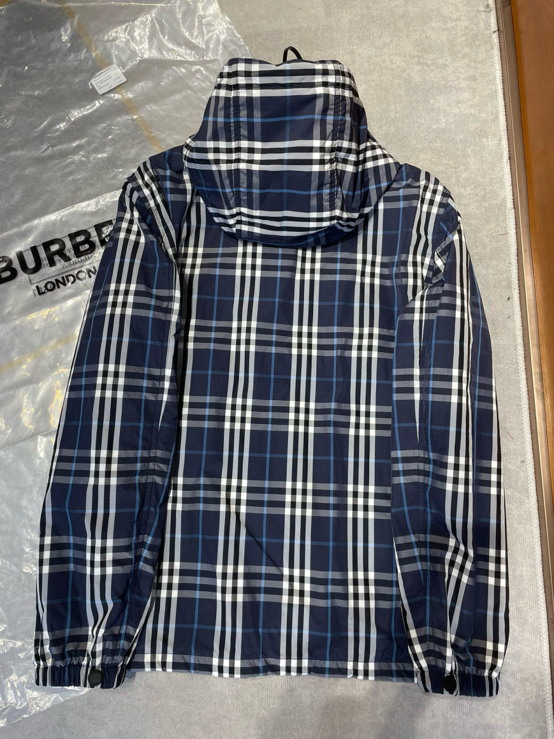 Burberry Men's Spring and Autumn Blue Plaid Hooded Zipper Long Sleeve Jacket #98568
