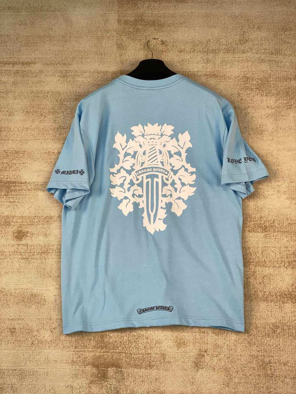 Chrome Hearts Men's and Women's Summer Blue Cotton Round Neck Loose Fit Short Sleeve T-shirt #98569