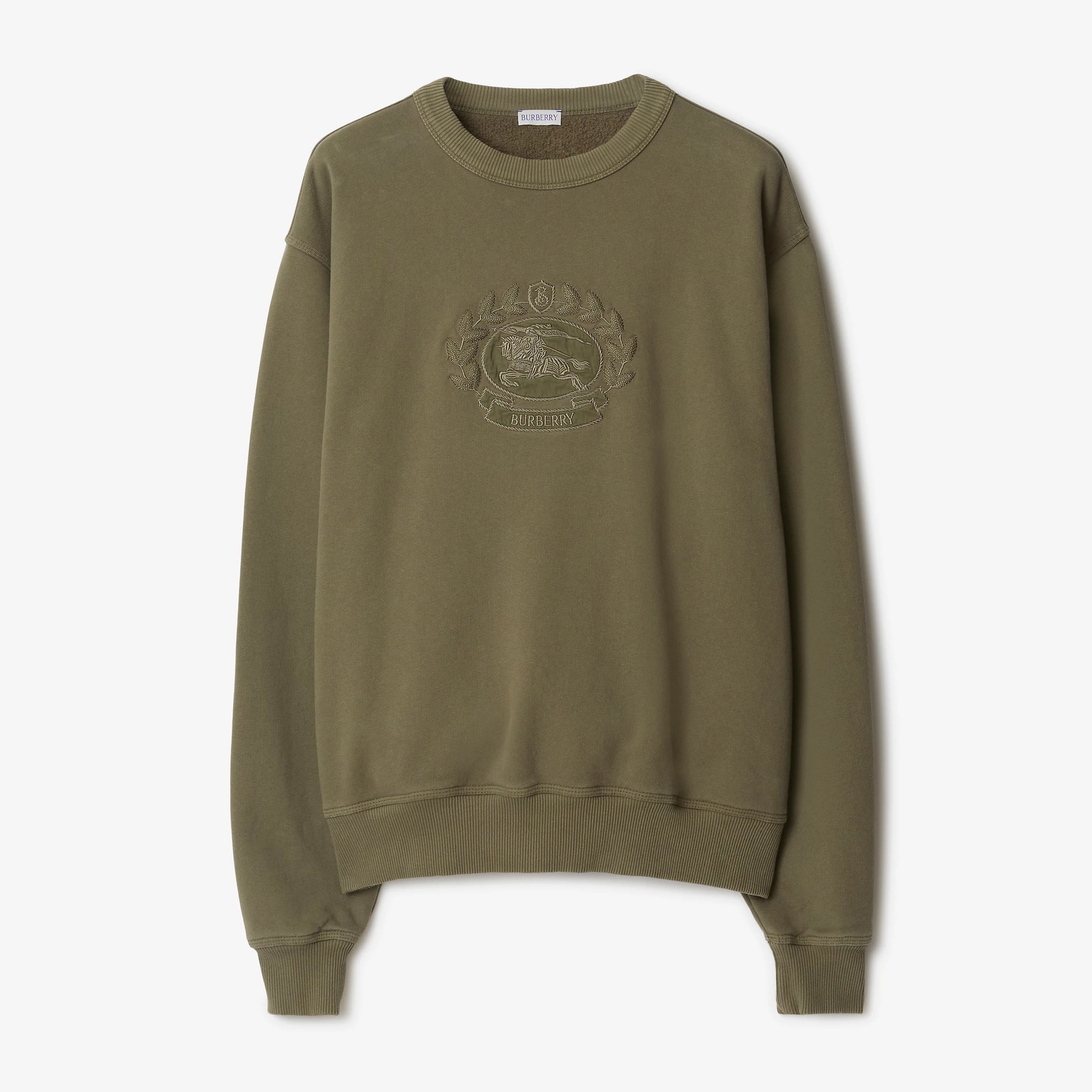 Burberry Men's Spring and Autumn Green Knight Embroidered Label Round Neck Loose Long Sleeve Sweatshirt Pullover #73173