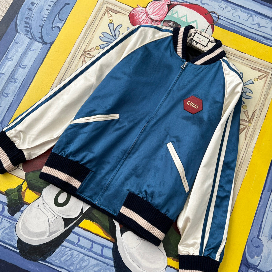 Gucci  Baseball Jersey Zip Up Jacket Blue #4583