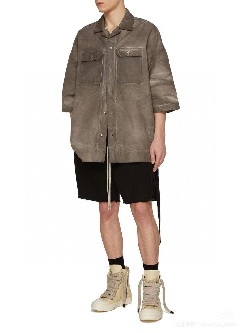 Rick Owens Men's Spring/Summer Drawstring Tie Mid Waist Cotton Solid Color Loose Casual Shorts Back Zipper Ngvp #1951
