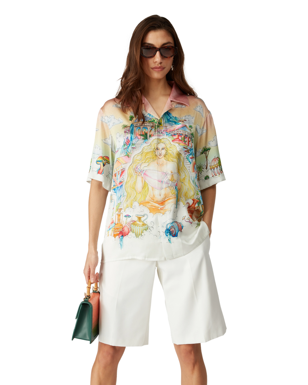Casablanca Men's Printed Summer Lapel Single-Breasted Silk Loose Short-Sleeved Shirt Ngvp #9887