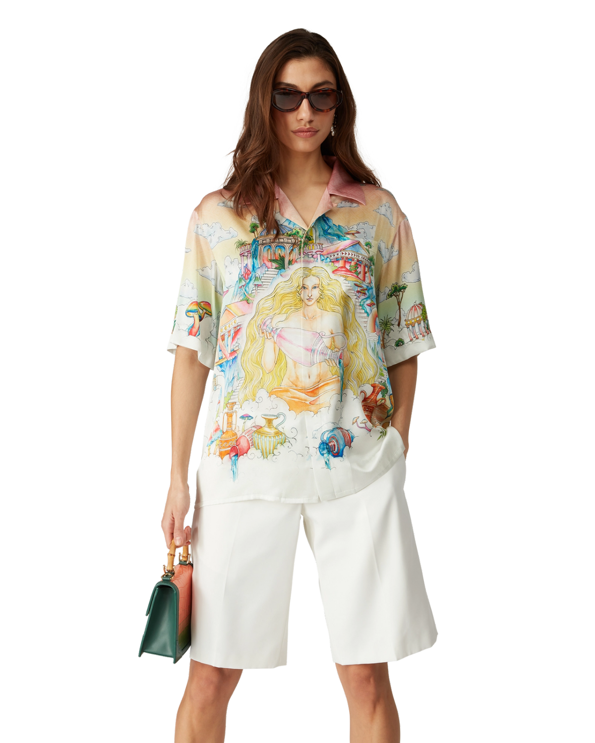 Casablanca Men's Printed Summer Lapel Single-Breasted Silk Loose Short-Sleeved Shirt Ngvp #9887