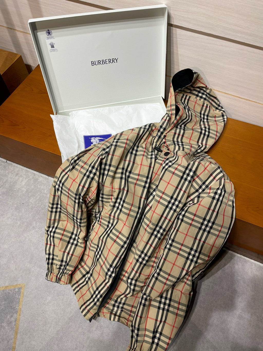Burberry Men's Autumn and Winter Check Printed Hooded Single Breasted Reversible Jacket #99139