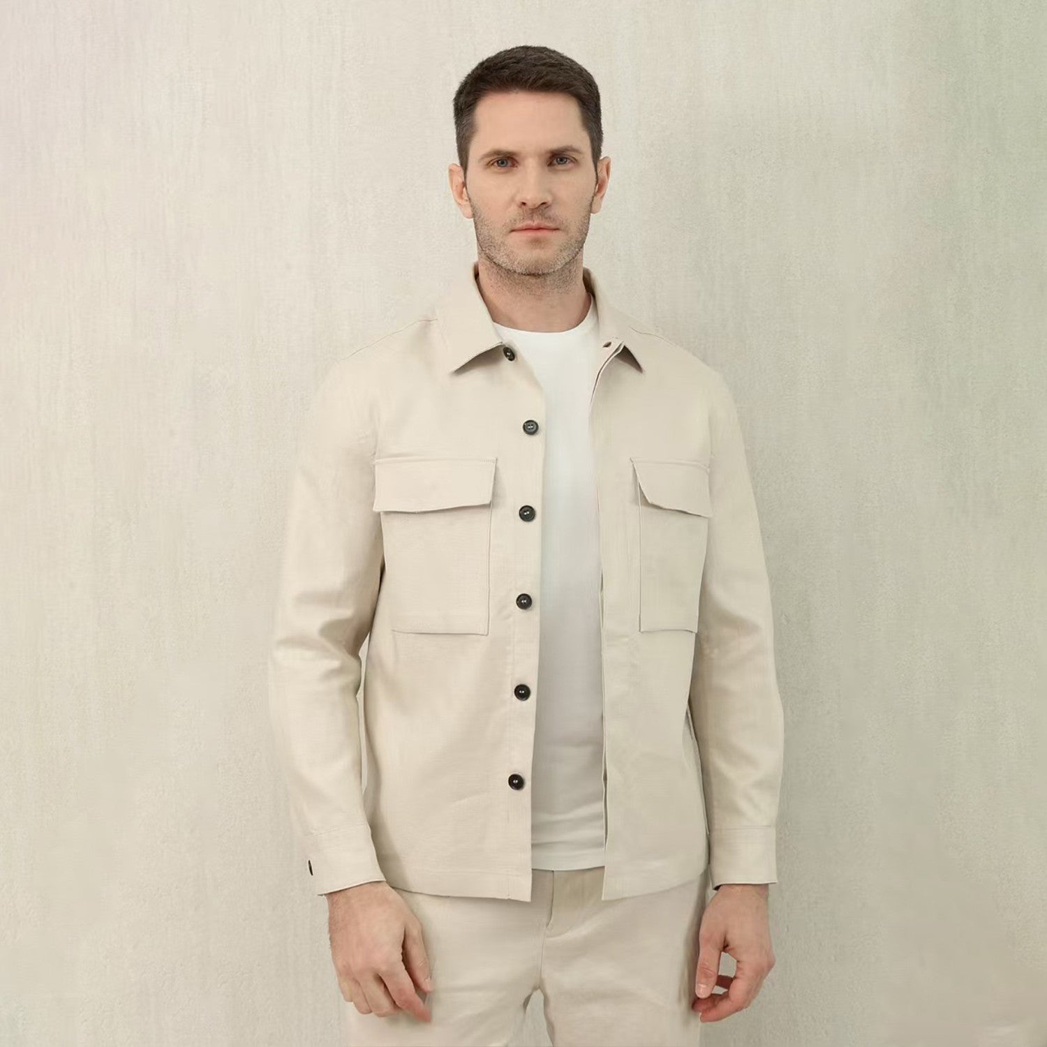 Ermenegildo Zegna Oasi Lino Shirt Jacket Men's Spring And Summer Lapel Single-breasted Pocket Temperament Shirt Simple Commuter Jacket Ngvp #1185