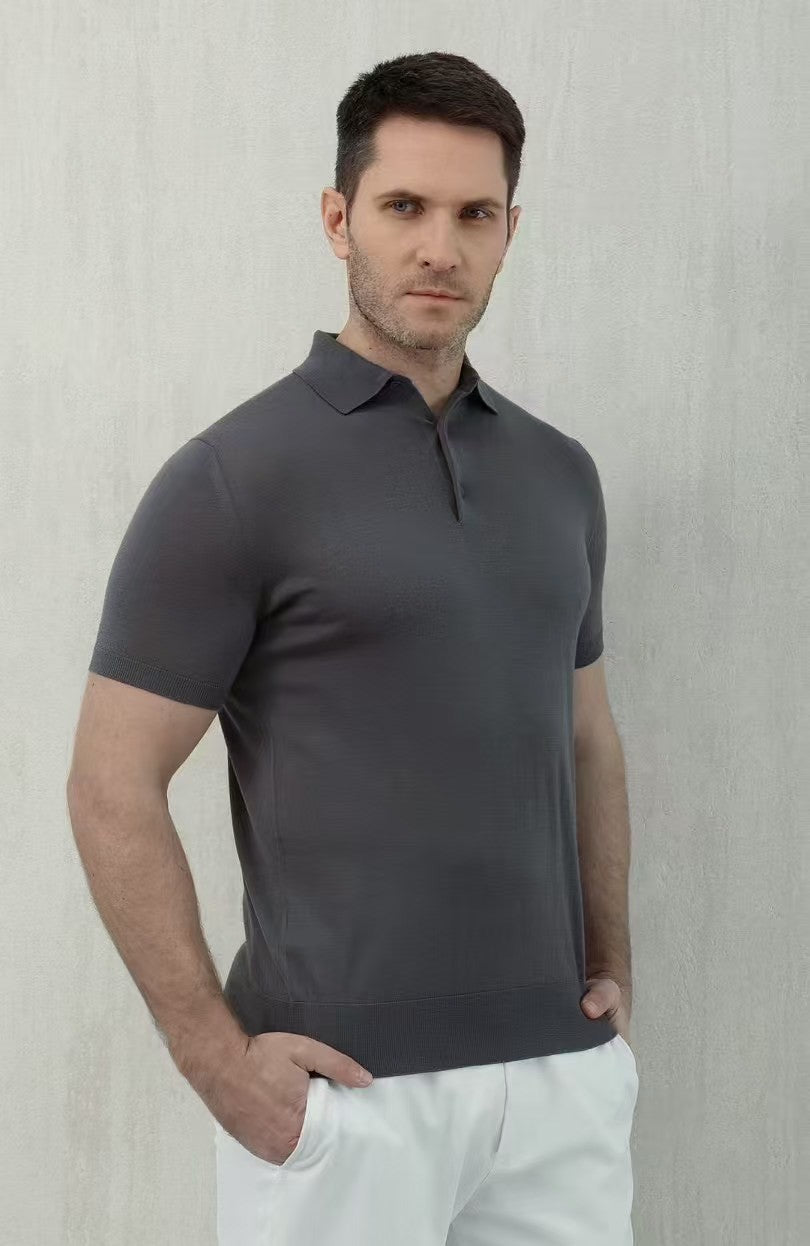Loro Piana Men's Summer Lapel Straight Solid Color Fitted Pullover Short Sleeve Polo Shirt Ngvp #1554