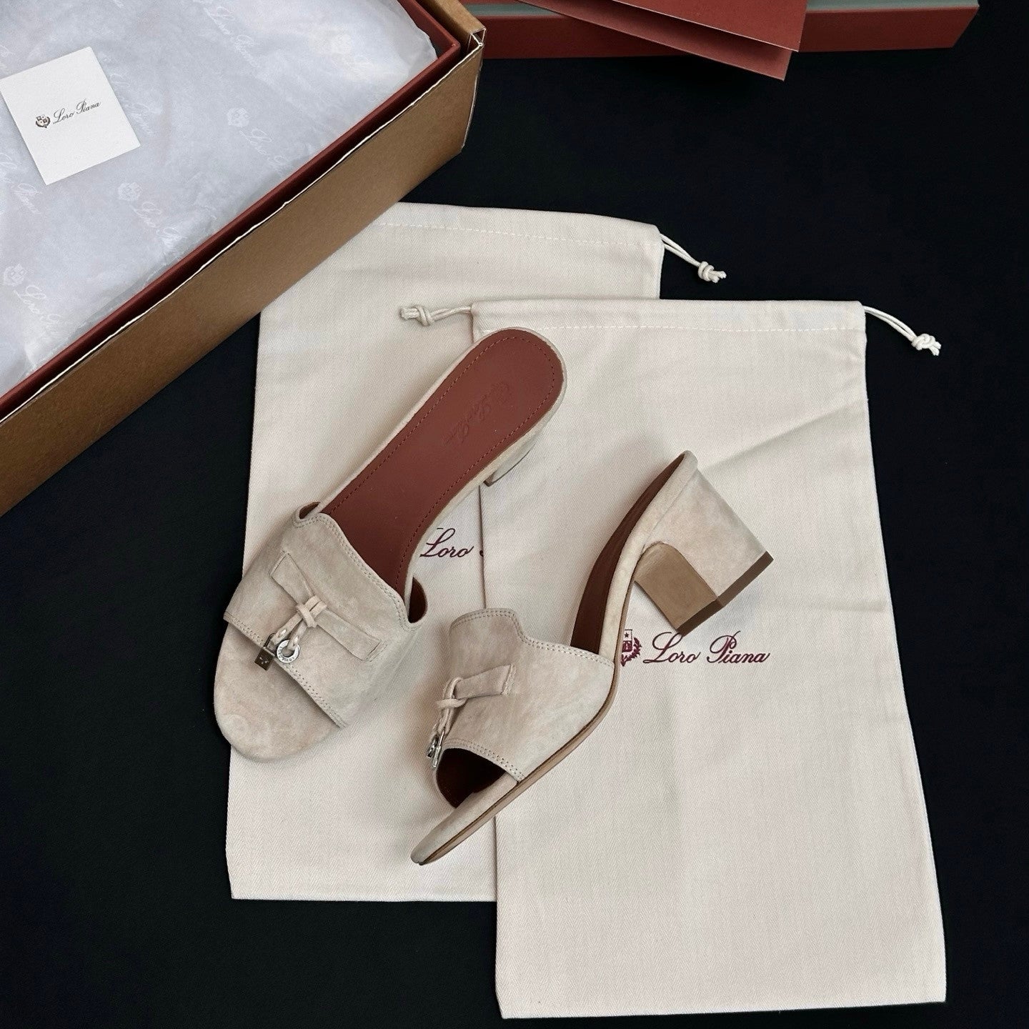 Loro Piana Tassel Mules High Heel Sandals #381483