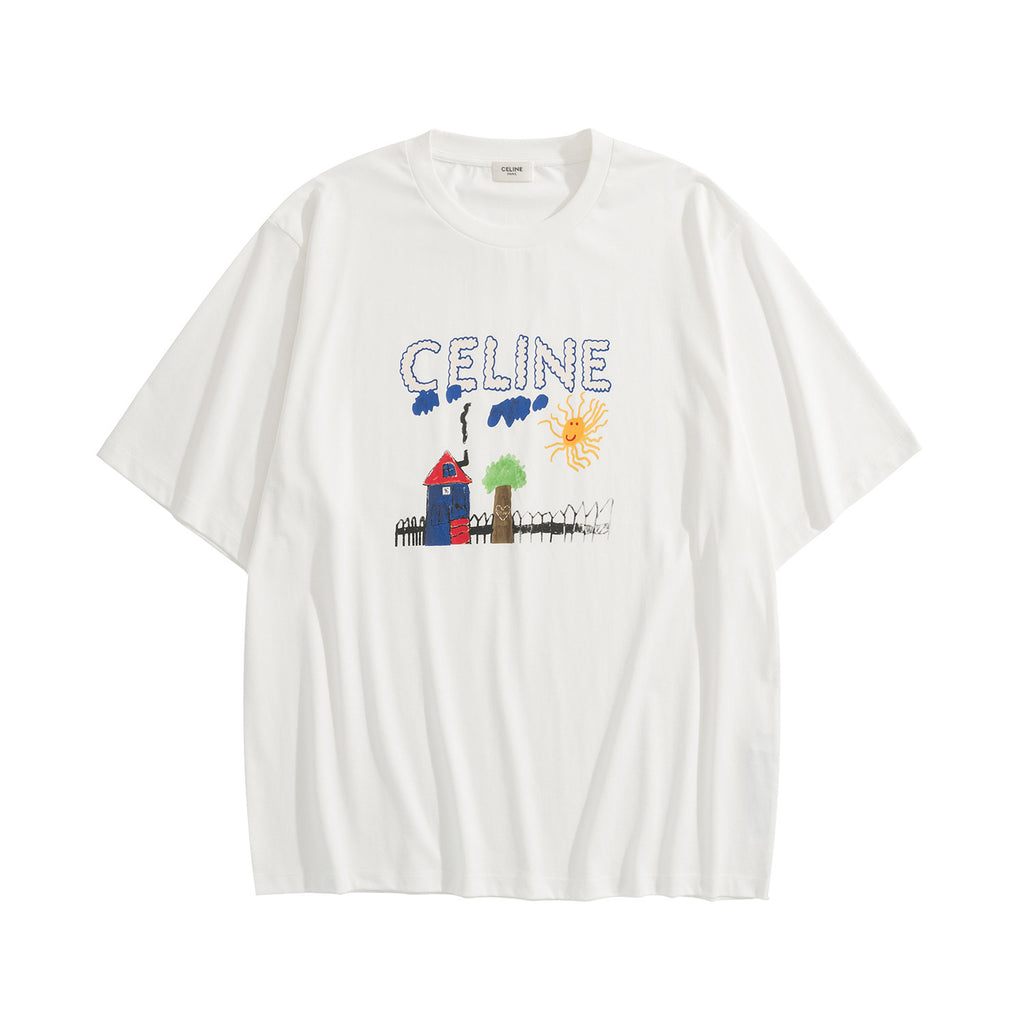 Celine Men's And Women's Summer Children's Painting Pattern Printed Round Neck Cotton Short Sleeved T-shirt #77821