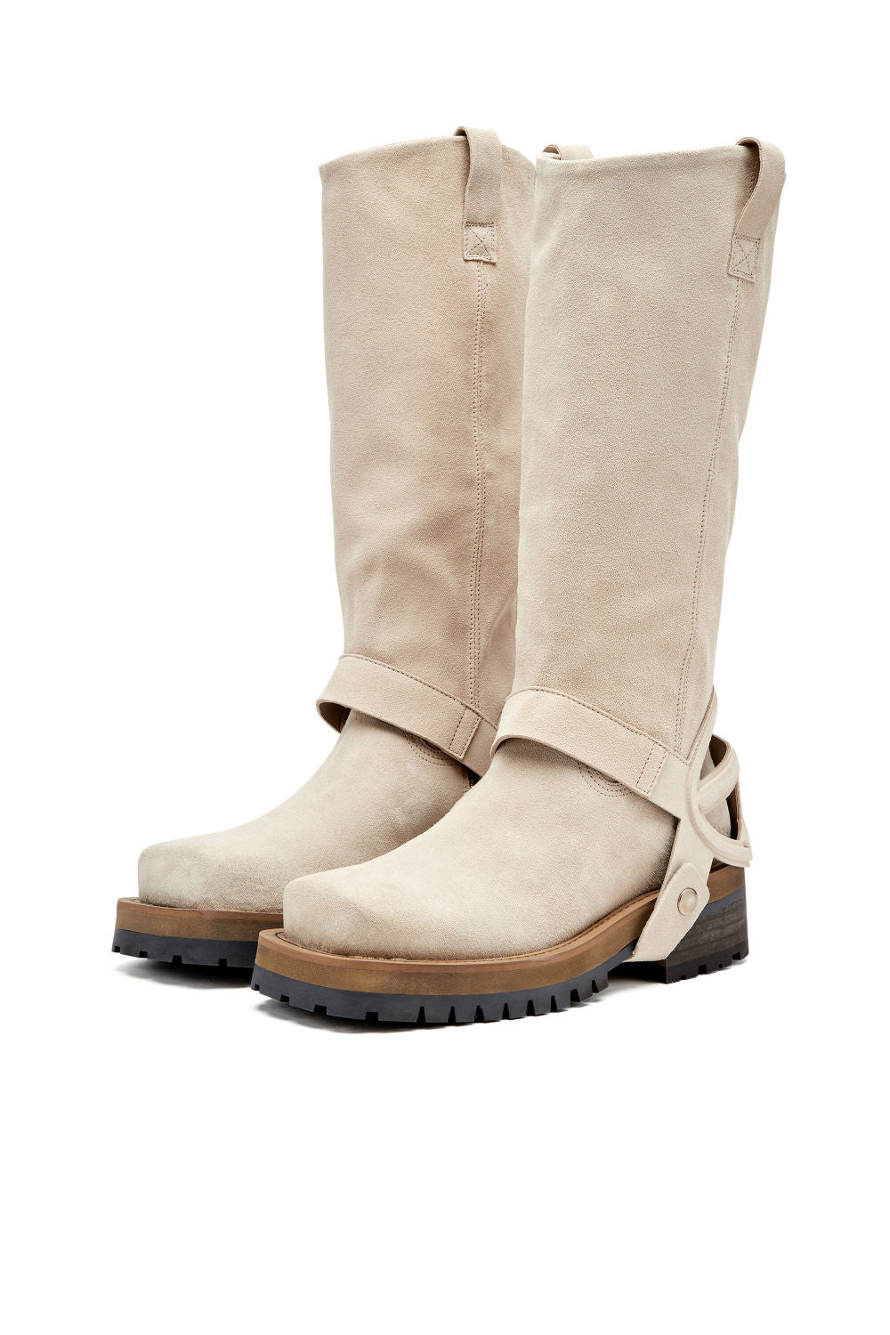 Diesel Women's D-Texan High Top Biker Boots Autumn/Winter Square Toe Suede Solid Color Casual Shoes 5cm Heel Ngvp #2139