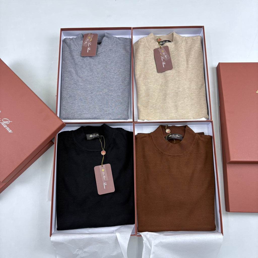 Loro Piana Men's Solid-Color Metal Logo Crew Neck Knit Short-Sleeve Sweater for Spring. Autumn. and Winter Ngvp #2725