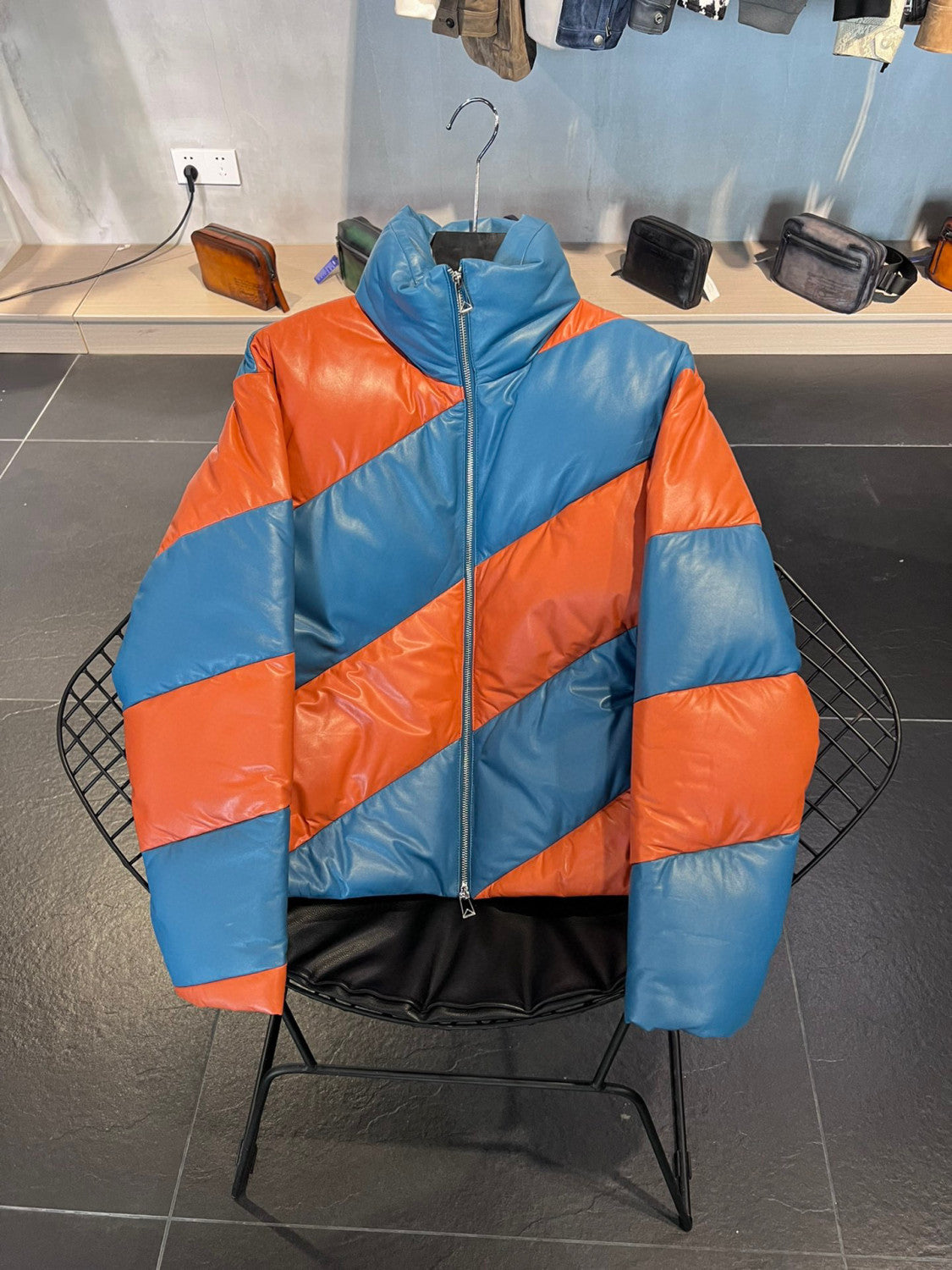 Bottega Veneta Colorblocked Leather Puffer Down Jacket Ngvp #6826
