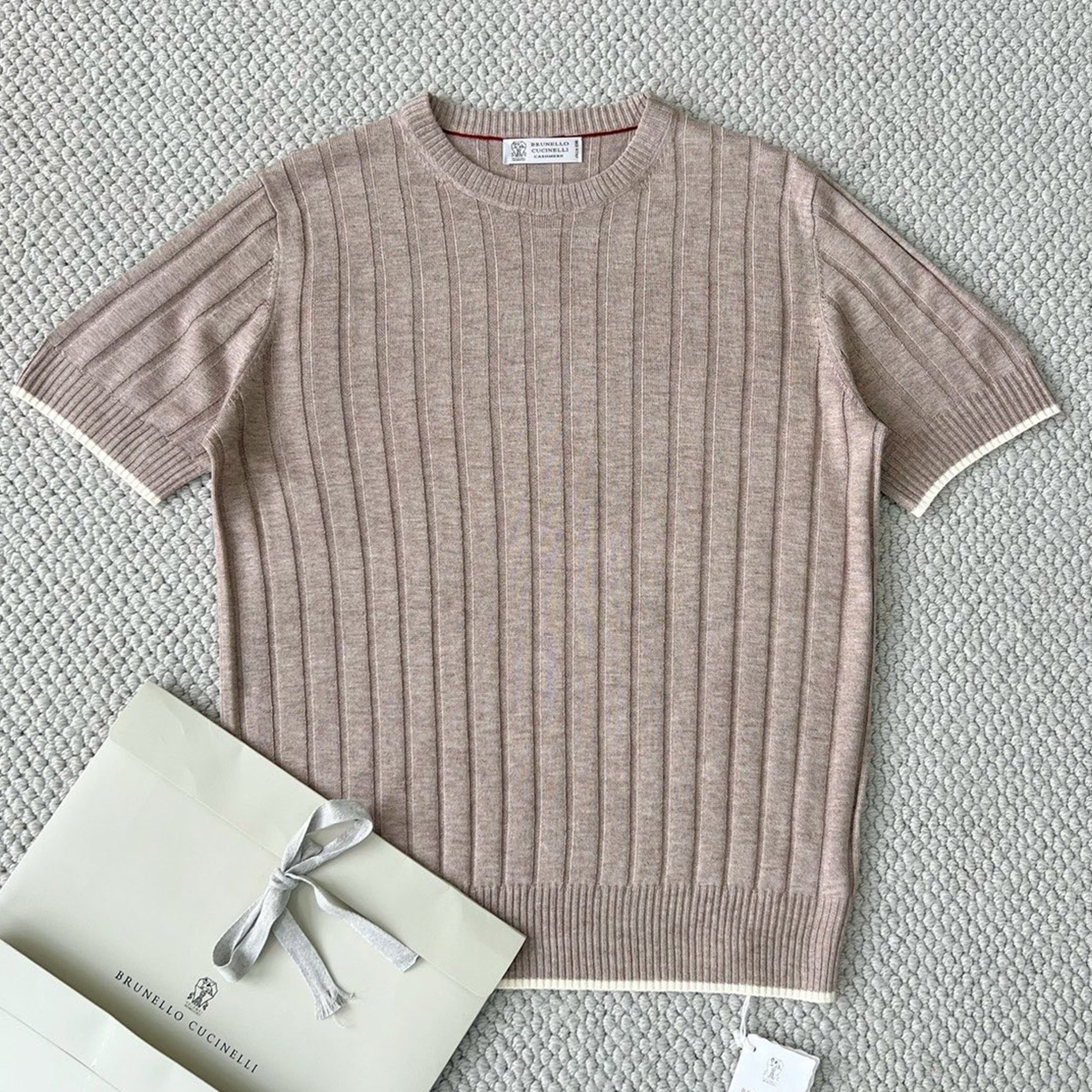 Brunello Cucinelli Spring And Summer Men's Flat Ribbed Linen And Cotton Knitted T-Shirt Fashion Trend Casual Comfortable Round Neck T-Shirt Ngvp #1348