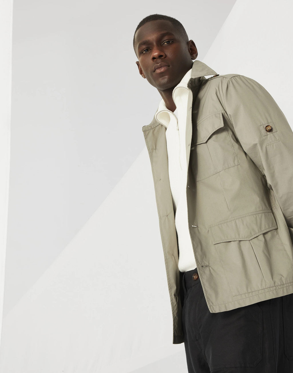 Brunello Cucinelli Men's Spring & Fall Lightweight Water-Resistant Techno Cotton Unlined Safari Jacket Solid Color Lapel Single Breasted Shirt Style Jacket Ngvp #1946