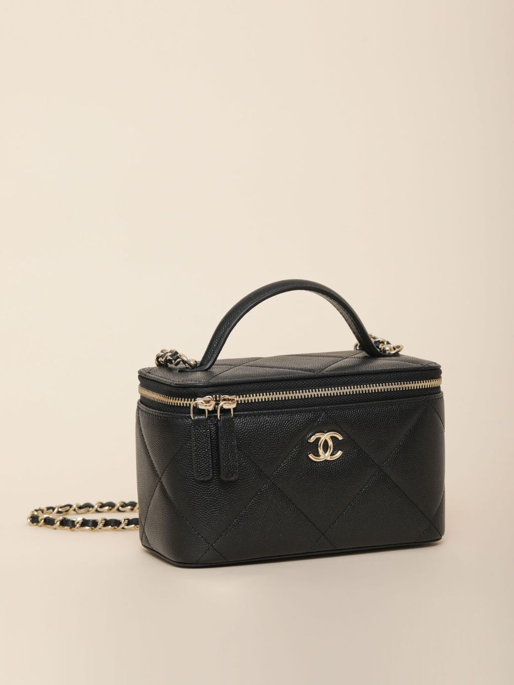 Chanel Long Vanity With Chain Grained Shiny Calfskin Gold Tone Metal Black #332777
