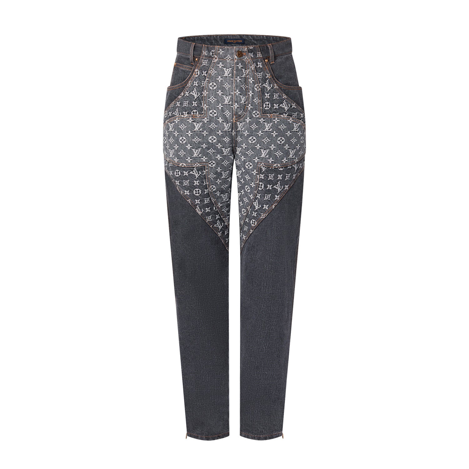 Louis Vuitton Monogram Flower Denim Pants Men's Black Logo Letter Print Irregular Fit Jeans #98869