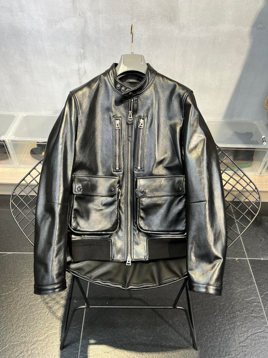 Men's Winter Solid Color Long-sleeved Fitted Zipper Leather Jacket Ngvp #6925