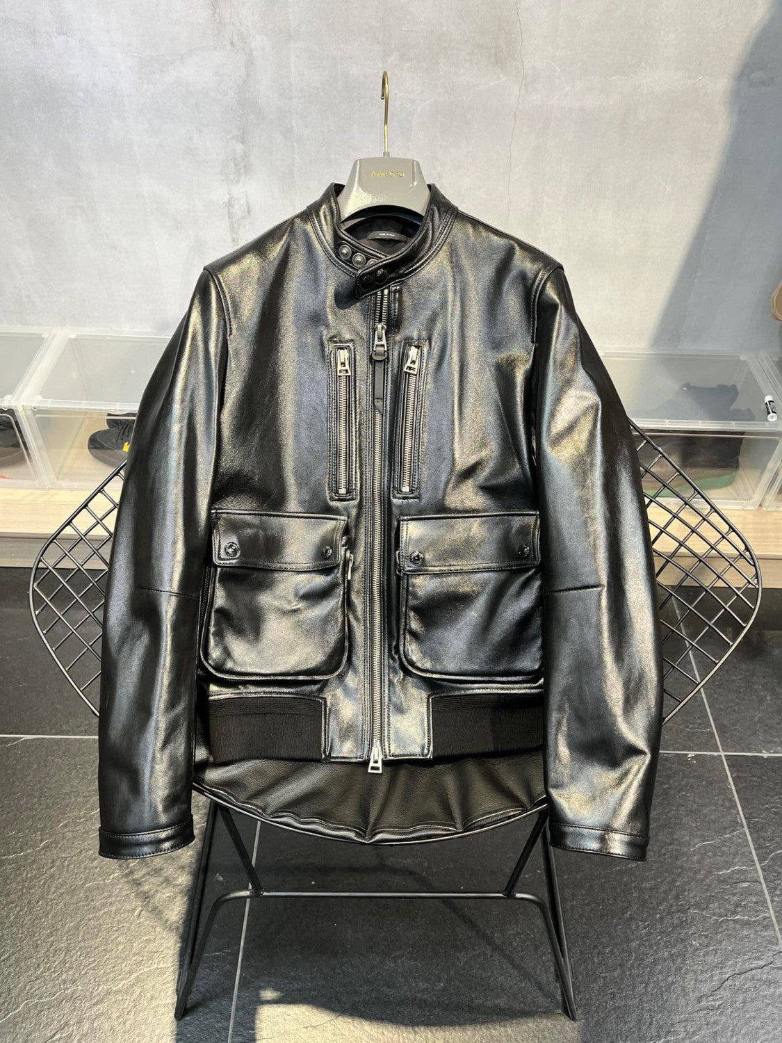 Men's Winter Solid Color Long-sleeved Fitted Zipper Leather Jacket Ngvp #6925