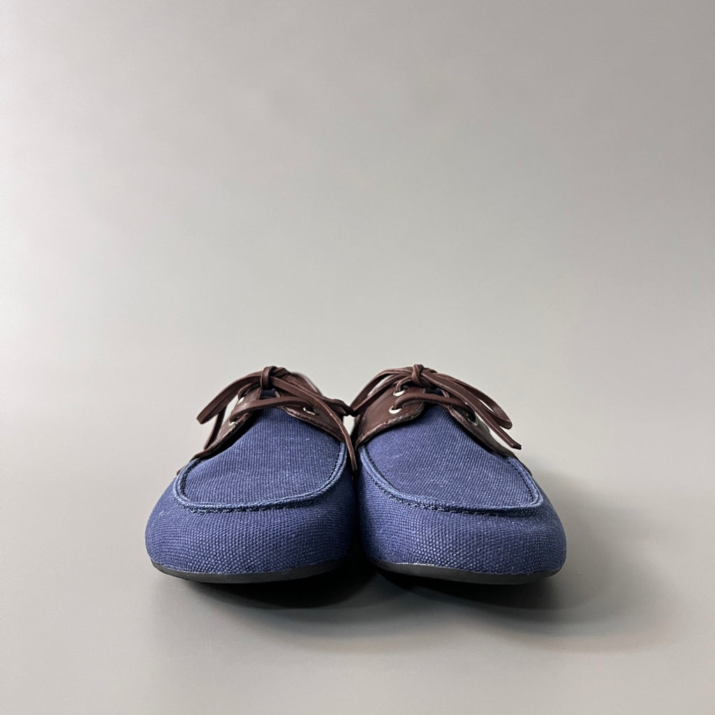 PRADA Shuffle Aged Canvas And Leather Boat Shoes #381722