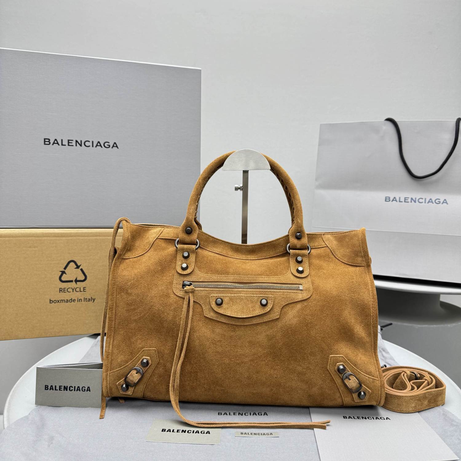 Balenciaga LE CITY Medium Handbag Women's Fashion Luxury Solid-Colour Suede Tote Bag Crossbody Bag Bags 8230582AB2A1143 Ngvp #2434