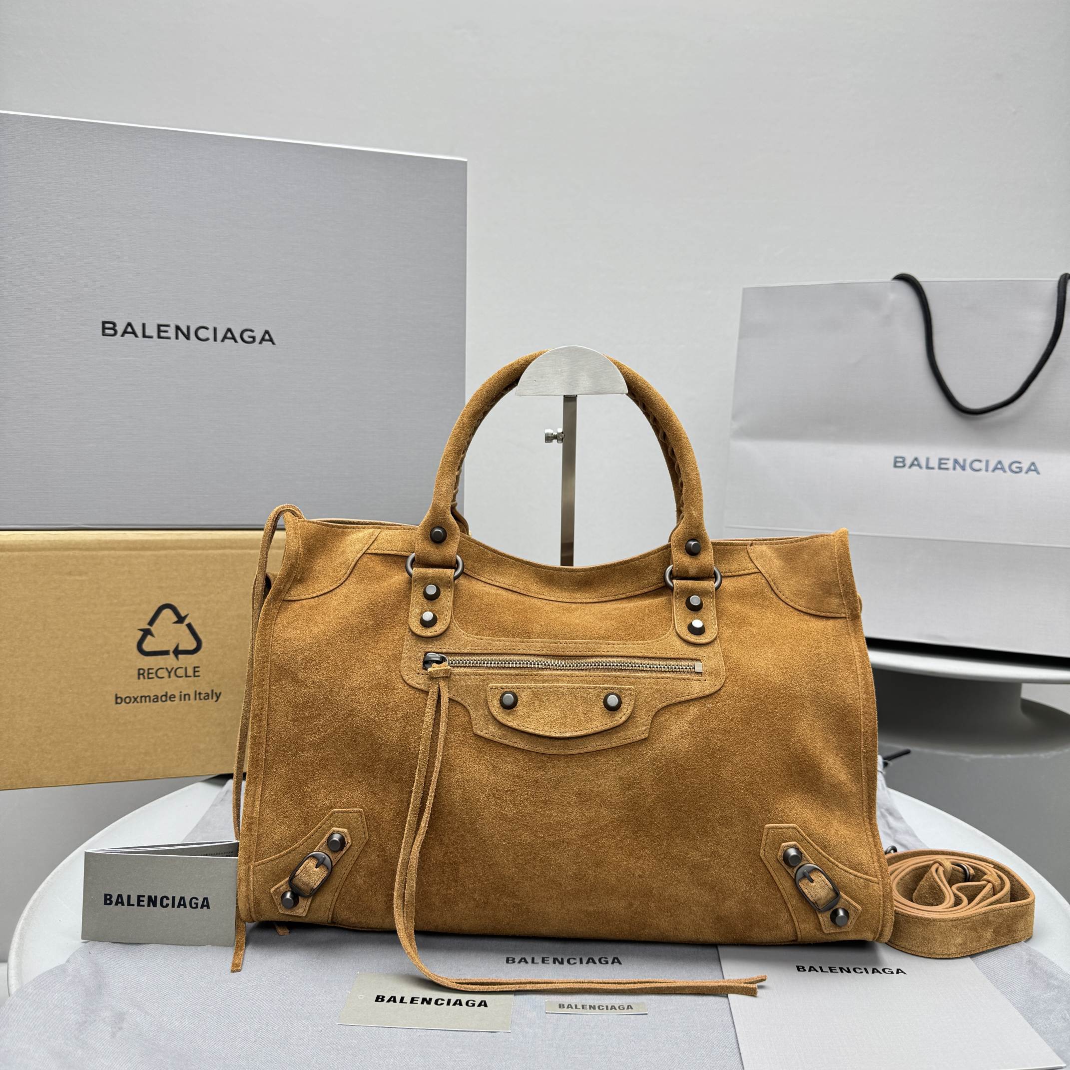 Balenciaga LE CITY Medium Handbag Women's Fashion Luxury Solid-Colour Suede Tote Bag Crossbody Bag Bags 8230582AB2A1143 Ngvp #2434