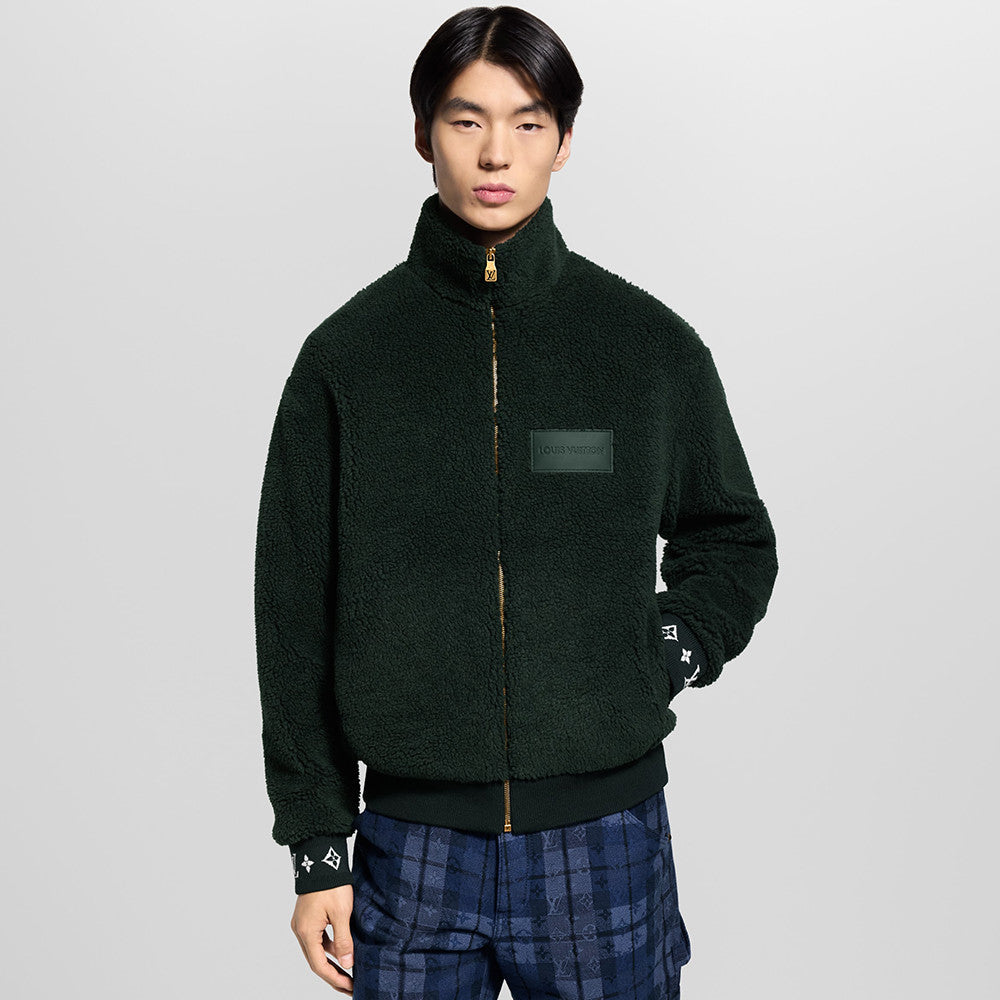 Louis Vuitton Women's and Men's Dark Green Suede Leather Label Teddy Velvet Suede Belted Jacket With Leather Patches #332529