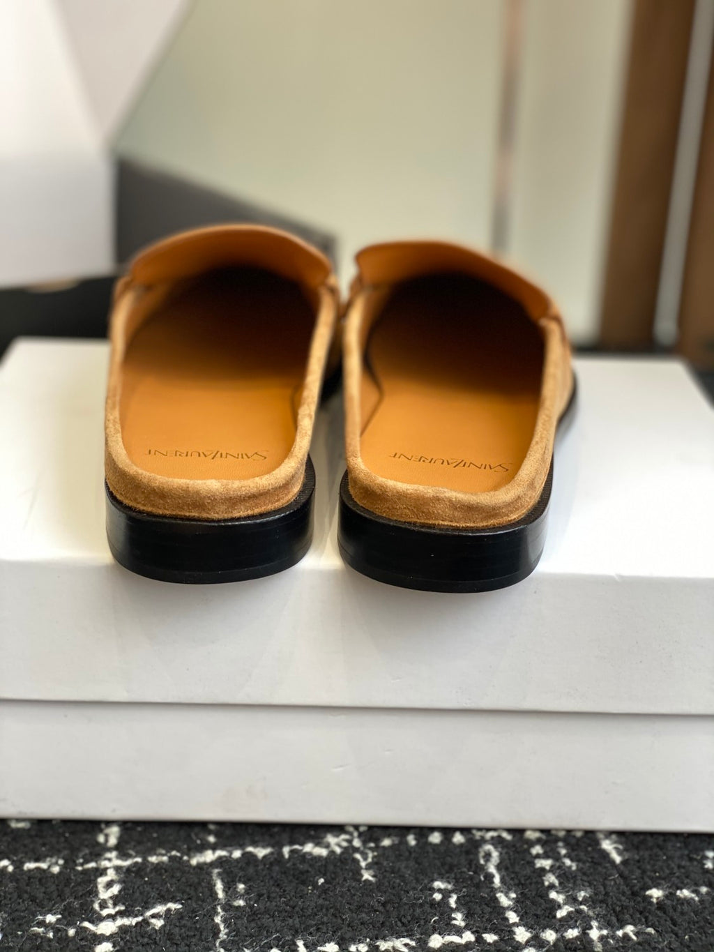Saint Laurent LE LOAFER Women's Fashion Casual Round Toe Slip On Half Slip On Logo Leather Loafer Mule Shoes #78444